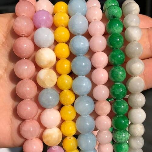 Natural Stone Green Pink Jades Chalcedony Beads Round Spacer Beads DIY Charms Bracelet Studs Accessories Strand 15" 6/8/10/12mm