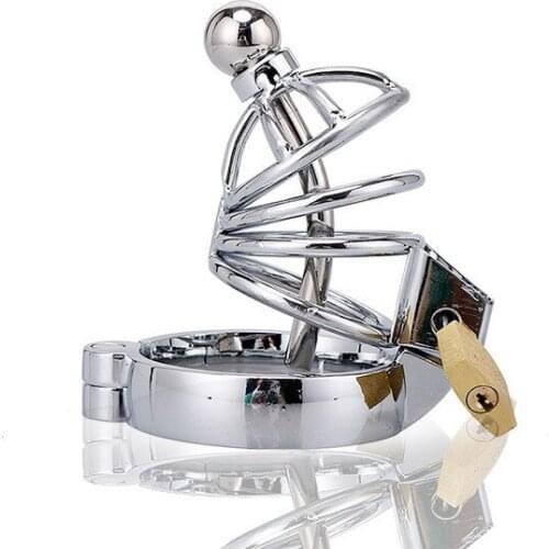Stainless Steel Male Chastity Cage Adults Men Penis Cock Lock Cages with Urethra Catheter Erotic Chastity Device for 18+ Gay Sex