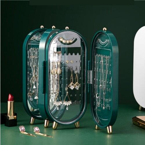 Plastic Jewelry Storage Box Earrings Ring Display Stand Shelf Holder Folding Waterproof Necklace Bracelet Drawer Organizer Case