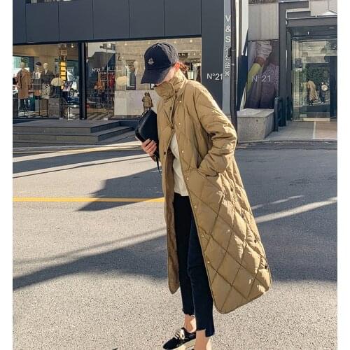 White Down Coat Women Autumn Winter 2021 Light Thin Puffer Jackets Long Black Parkas Korean Style Casaco Feminino Inverno Gxy97