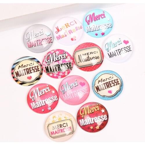 Reidgaller 20pcs mix merci maitresse photo cabochon 25mm glass dome diy jewelry findings for pendant keychain making
