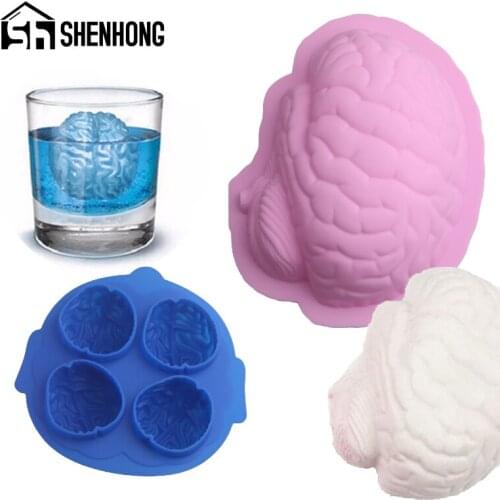 SHENHONG Halloween Brain Skull Design Silicone Cake Mold Ice Cube Tray Party Mousse Mould Pastry Baking Tools Kitchen Bakeware