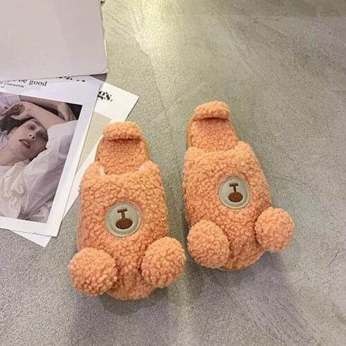 Female Cotton Slippers Cute Bear Animals Plush Men Women Couples Shoes Indoor Soft Furry Comfortable Artificial Fur Ladies Shoes