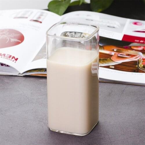 2Pcs/Set Heat-Resistant Glass Office Teacup Creative Square Fruit Juice Cup Transparent Coffee Milk Mug Household Drinkware