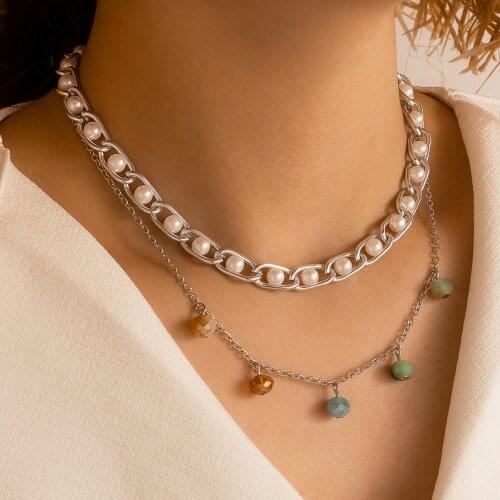 Tocona Luxury Pearl Stone Tassel Necklace for Woemen Colorful Alloy Metal Multilayer Party Jewelry Accessories Collar 15900