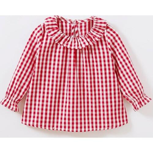 Spring Baby Girls Blouses Kids Peter Pan Collar Cotton Shirt Girls Long Sleeve Plaid shirt Clothes Girl Tops 3 Designs