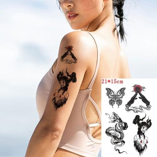 Waterproof Temporary Tattoo Sticker Snake Butterfly Shofar Demon Stickers Fake Tatto Flash Tatoo Body Art for Men Women Kids