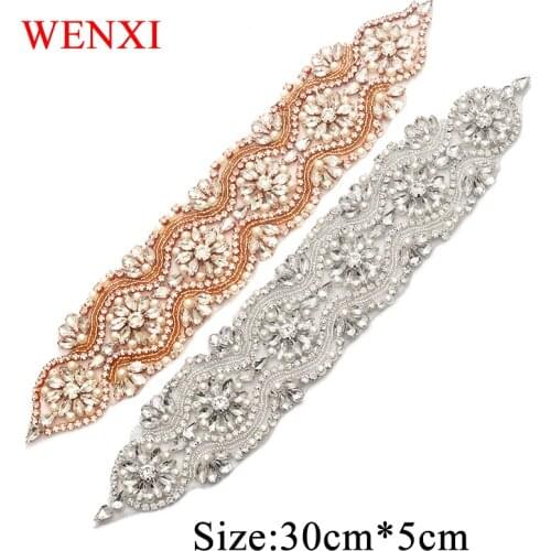 WENXI 5PCS Handmade Bridal Beads Rhinestones Appliques Clear Rose Gold Crystal Sewing On For Wedding Dresses Sash WX839
