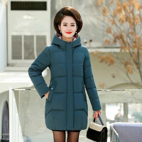 Womens Winter Jacket New Slim Solid Color Mother Cotton Jacket Mid-length Down Cotton Jacket Middle-aged Thicken Women
