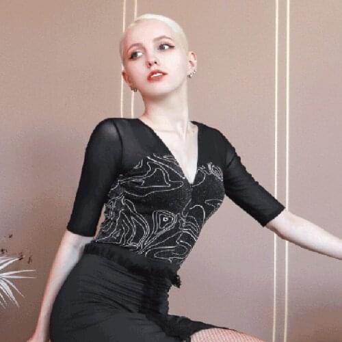 2021 New TL763 V Neck Floral Female Latin Dance Bodysuit Women Tops for Belly Dancing Modern Dance Performamnce Cloth