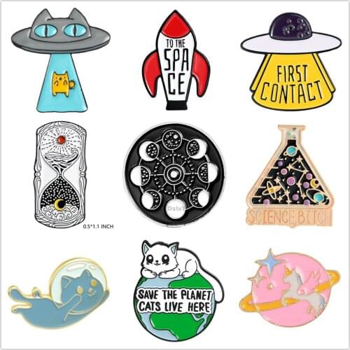 Spaceship Enamel Pins Cute Rocket Badges For Clothes Planet Jewelry Collar Brooches Gifts Accessories For Friends Bags