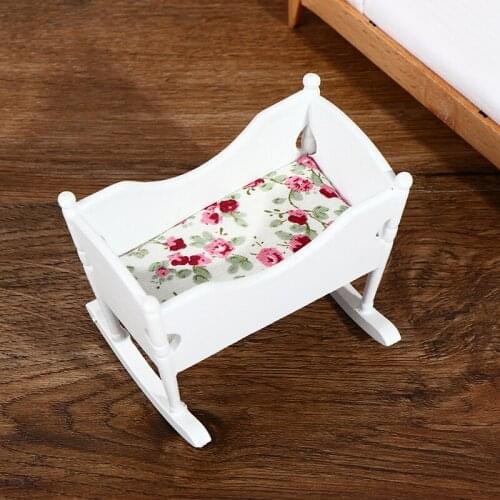 1:12 DollHouse Miniature Wooden White Cardle Baby Bed Kids Furnitre Toys