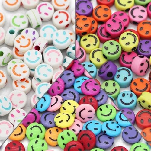 10/14MM Mixed Flat Round Acrylic Smiling Face Loose Spacers Beads For Jewelry Making DIY Charms Bracelets Necklace Accessories