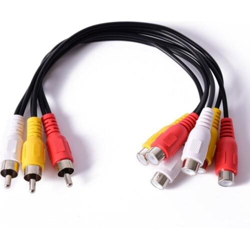 30pcs/lot High Quality 3 RCA Male To 6 RCA Female Audio TV DVD Cable Video Adapter AV Cable