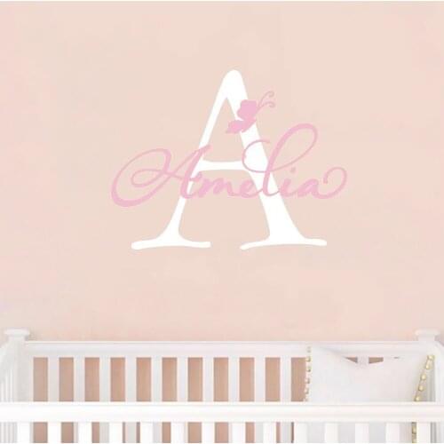 35cm tall Personalized Baby Girl Name Monogram Wall Decal Butterfly Names DIY Self-sticking Vinyl Decor Wall Sticker LC1217