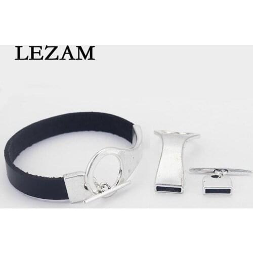 5 Sets Antique Tone Half Cuff Toggle Flat Clasp For 10*2mm Flat Leather Cord Bracelet Jewelry Findings