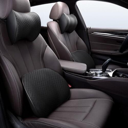 Car Headrest Pillow Sport Net Cloth Car Lumbar Support Breathable Memory Foam Neck Pillow Pu Leather Car Seat Head Restraint