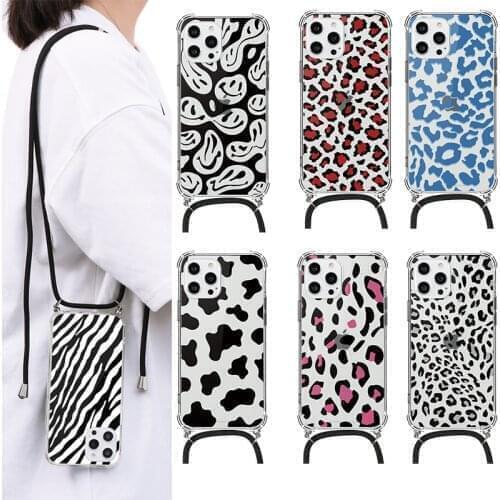 Fashion Crossbody Strap Lanyard Case For iPhone 12 mini 11 Pro Max XR X 7 8 6 6S Plus XS Max SE 2020 Zebra Necklace Bumber Cover