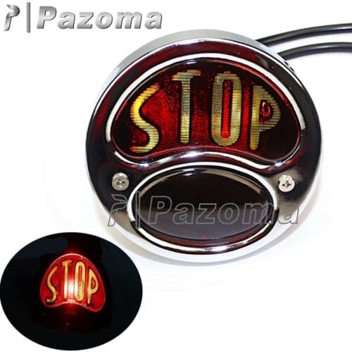 Black Chrome 12V Motorbike "Stop" Tail Brake Light Stainless Steel Car Rear Tail Lights For Bobber Chopper Motorcycle Car Lamps
