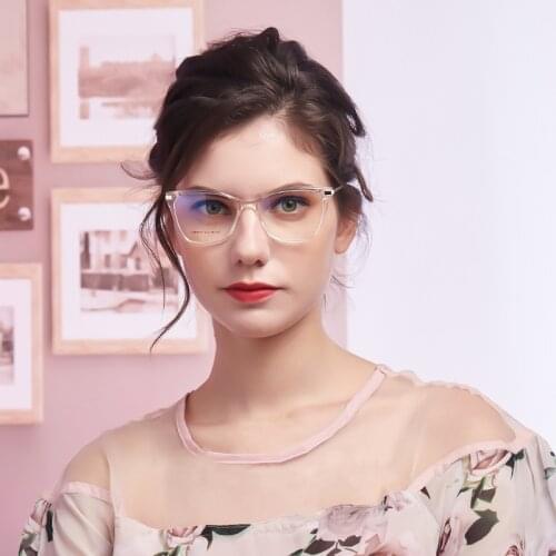 Womens Ultralight Cat-Eye Glasses Frame Anti-Blue Light Computer Decoration Glasses Frame Myopia Optical Glasses Frame TR7017