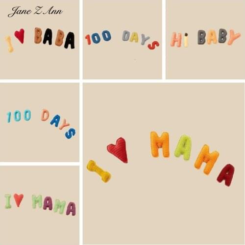 Jane Z Ann Newborn Baby Studio Photography Prop 100 days I LOVE MAMA HI BABY Letter Theme handmade creative Knitting Props