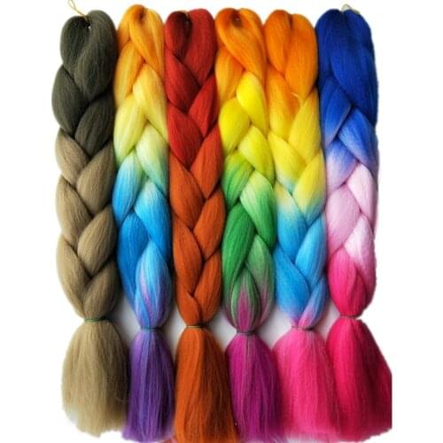 Hywamply 24" 100g Synthetic Jumbo Braids Hair Bulk Extensions Red Yellow Green Ombre Braiding Attachment For Twist Box Locs Hair