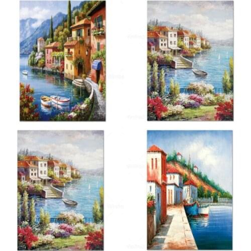 Venice Landscape Oil Painting 5D Diamond Painting Village Diamond Mosaic Diy Round Diamond Embroidery Cross Stitch Home Decor