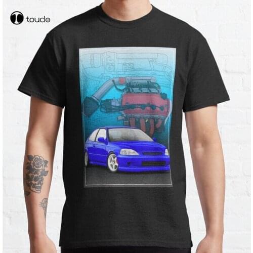 Copy Of Civic Ek Hatch With A D16 Engine Background 99 Civic Racing Type R Typer Civic Hatch Classic T-Shirt Cotton Tee Shirt