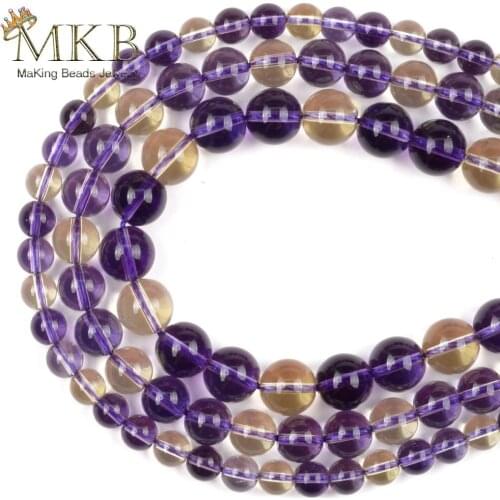 6/8/10mm Natural Amethysts Citrines Stone Round Loose Beads For Jewelry Making Handmade Bracelets Spacer Beads Diy Jewellery 15"