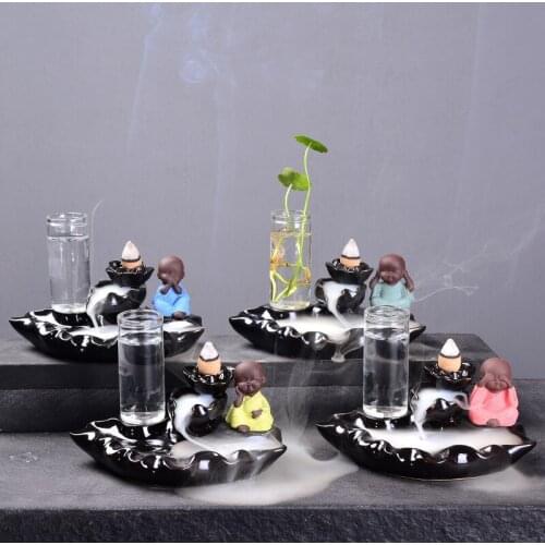 Water grass and monk Censer Creative Home Decor Small Buddha Incense Holder Backflow Incense Burner Use In Home Office Teahouse