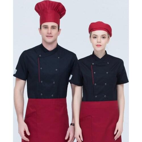 Free Shipping Summer Short Sleeve Hotel Work Clothing Men and Women Western Restaurant Chef Cook Jacket+ Apron Set Wholesales