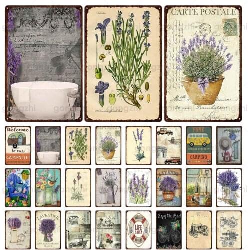 Lavender Flower Retro Metal Tin Sign Retro Plaque Green Plant Chic Poster Metal Plate Decoration Garden Farm Manor Wall Sticker