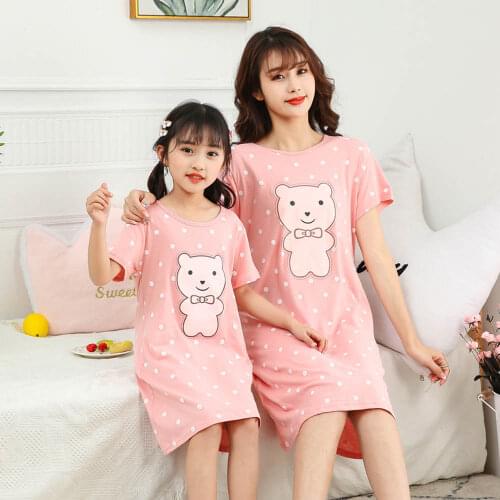 Summer Girl Nightgown Family Matching Outfits Cartoon Cat Cute Pajamas Dress for Kids Teenager Night Dress Baby Nightdress