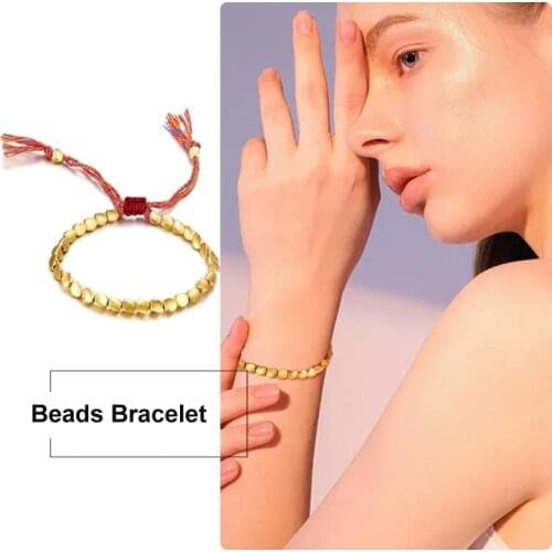 Fashion Good Luck Copper Beads Bracelet for Women Adjustable Rope String Link Wristbands Yoga Bracelet