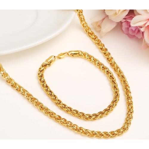 Rope Chain For Men 6MM Long Chain Twisted Necklace bracelet set Mens Jewelry Wholesale New Arrival gold filled necklace boy gift