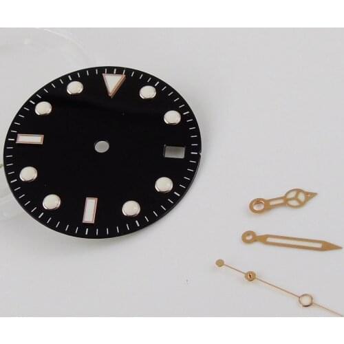 28.5mm Sterile Black Men Watch Dial Date Window Fit NH35 Movement 2 Feets Rose Gold edge