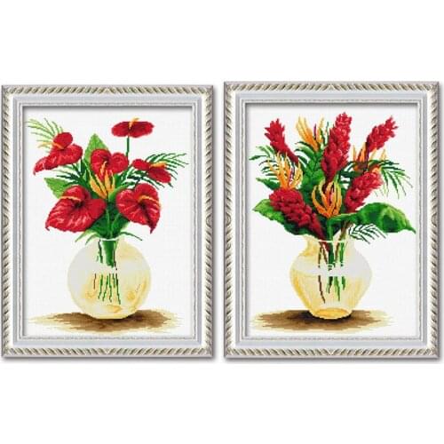 Spring Flower in Glass Vase Stamped Cross Stitch Kit Embroidery needlework set