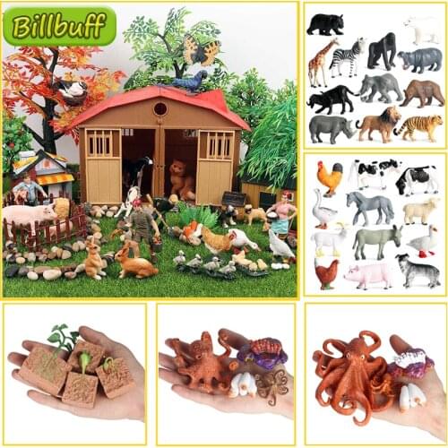 Simulation Farm Figures Set Wild Animal Poultry Marine life Model Figures Collection Cognition Educational Toy for Children Gift
