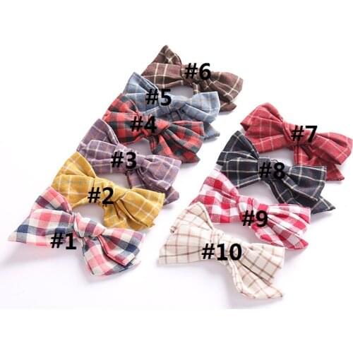 25pcs Factory wholesale AliExpress handmade cotton linen large lattice bowknot girls hairpins childrens hair accessories