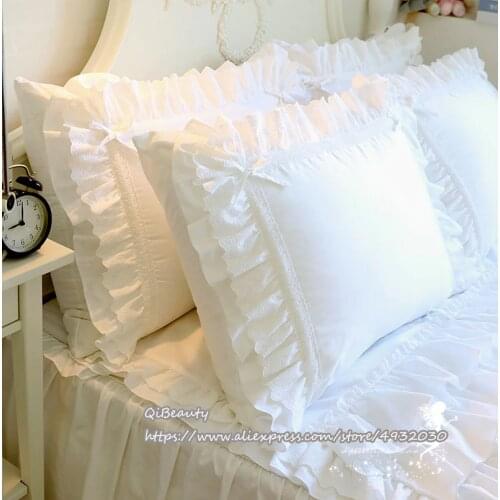 Princess Pure White Double Layer Lace Flounced Cotton Wedding Pure Cotton Bedding Pillowcase pillow cover