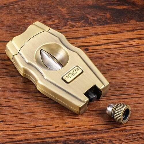 Cigar Cutter, Stainless Steel V-Cut Cigar Cutter Built-in Cigar Puncher Cigar Punch And Cigar Holder Mens Gadget JF-JV001
