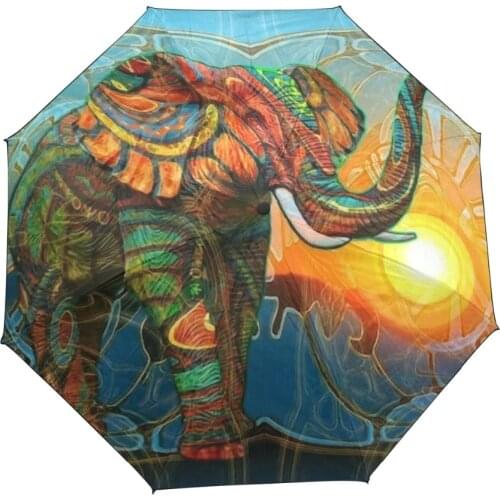 Cartoon Elephant Pattern Umbrella Outdoor Sunscreen UV Folding Black Coating Automatic Umbrella Three Fold Sunny Rainy Umbrella