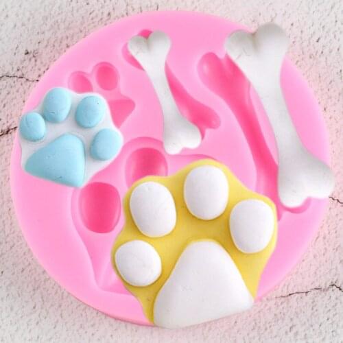 Dog Paw Bone Silicone Molds DIY Baby Birthday Cupcake Topper Fondant Cake Decorating Tools Candy Clay Chocolate Gumpaste Moulds
