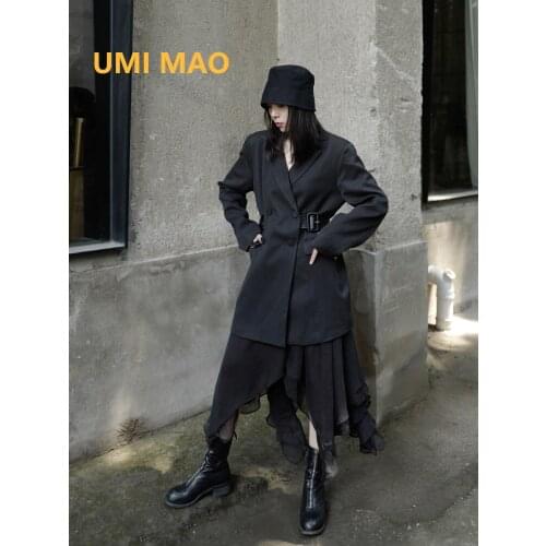 UMI MAO Dark Black Yamamoto Punk Gothic Irregular Suit Mid-length Female Niche Design Trendy European Boyfriend Style Femme