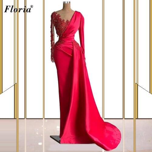 Muslim Long Sleeves Evening Dresses Mermaid Crystals Evening Gowns Middle East Prom Party Dresses платье на выпускной Wholesale