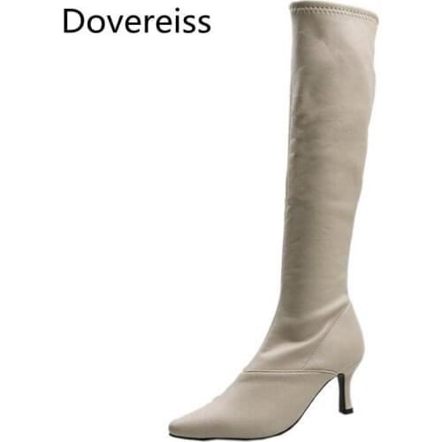 Dovereiss Fashion Womens Shoes WinterPure color Pointed Toe Stilettos Heels Zipper Knee high boots Elegant Concise Mature 35-39