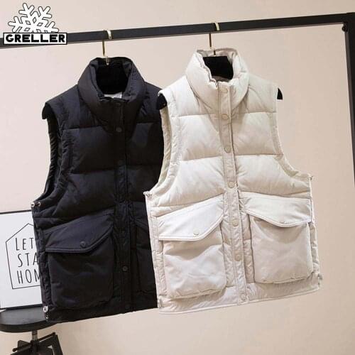 GRELLER 2020 Autumn Winter Women Vest Mandarin Collar Sleeveless Short Coat Women Jacket Waistcoat Female Chalecos Para Mujer