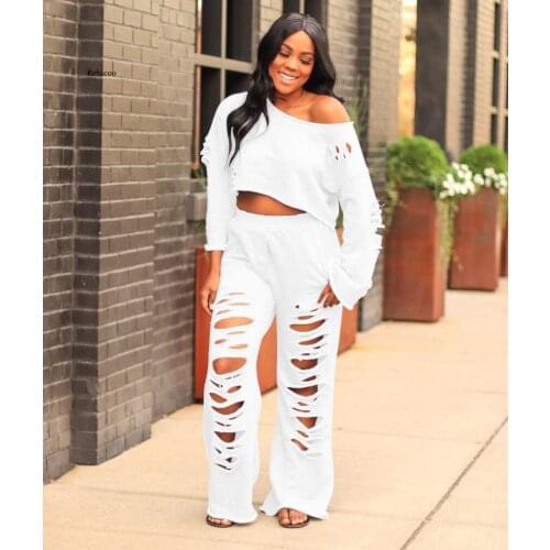 Clothes for Women Long Sleeve Solid Color Crop Top&long Pants Hole Pocket Casual 2 Piece Outfits for Women Streetwear 2 Piece