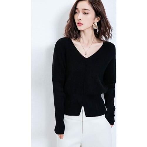 New Winter Women Vneck Knitted Sweater Female Loose Short Pullover Ladies Long Sleeve Elegant Shirt Clothing LX1111