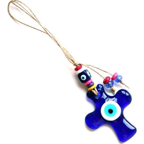 1PC Greece Turkey Blue Eyes Jewelry Cross Glass Pendant Evil Eye Handmade Hemp Rope Colorful Beads Wall Hanging Home Decoration